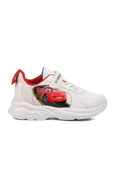 Aspor Pantofi sport pentru copii unisex cu plasă cu velcro alb roșu