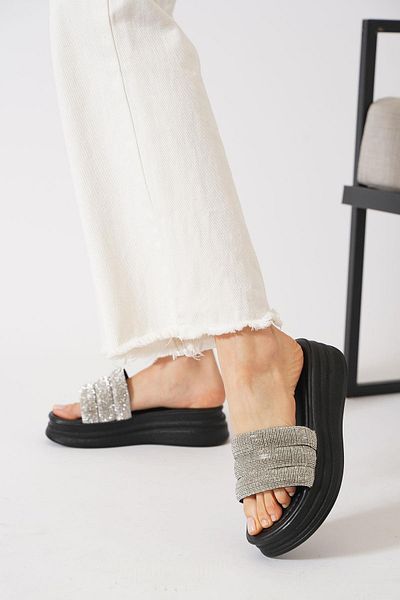 Moda Pie Γυναικείες παντόφλες Trenton Stone Thick Sole Μαύρες