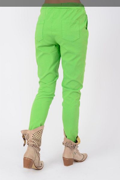 AYASOFYA OTANTIK Women's Italian Pistachio Green Elastic Waist Laser Cut Sequin Patched Trousers
