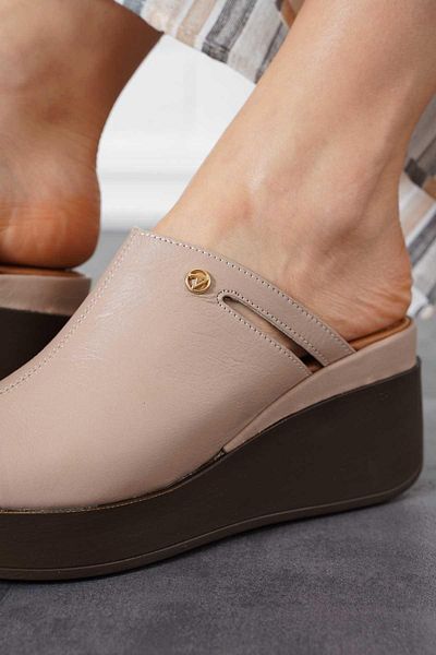 Moda Pie Γυναικείες παντόφλες Sabo από γνήσιο δέρμα με γκρι δέρμα Karet