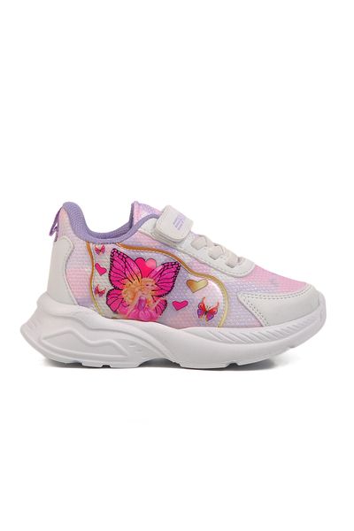 Aspor White Lilac Mesh Velcro Girls' Sports Shoes