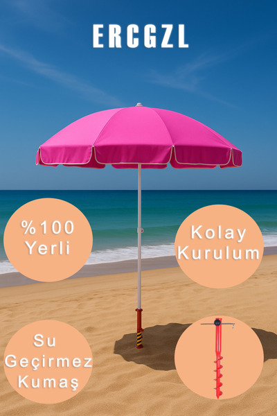 ercgzl Plaj Şemsiyesi ve Şemsiye Sabitleme Kazığı Seti – UV Koruma, Su Geçirm...