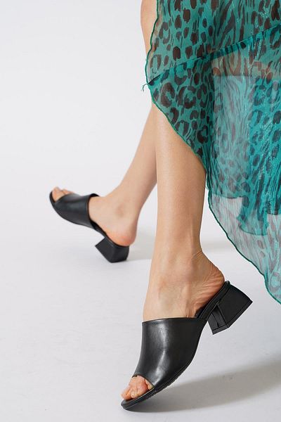 Moda Pie Sandel Flat Face Γυναικείες Παντόφλες Μαύρο δέρμα