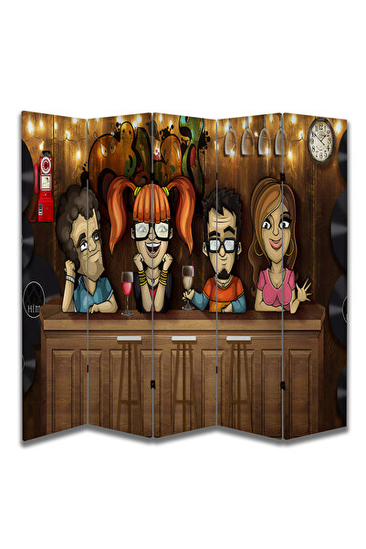 dbsanat Bar Temalı Özel Tasarım Paravan Room Divider 180 x 200 cm