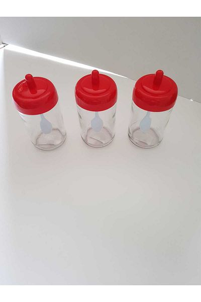 abenim 3 Pieces Red Spice Shaker Set with Spoon - 330 ml - Glass Jar