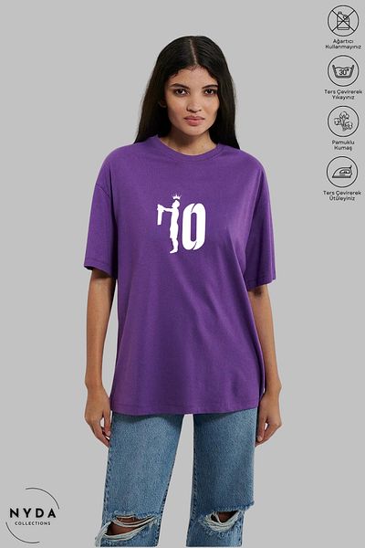 Nyda Collections Unisex Crew Neck Size 10 Crown εμπριμέ βαμβακερό μπλουζάκι με κοντό μανίκι