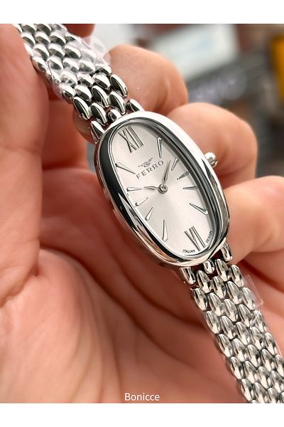 FERRO In Stylish Box, Silver White, Steel Cord, Oval Case, Special Series Women's Wristwatch Bracelet Gift