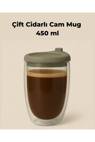 MEGA Çift Cidarlı Borosilikat Cam Mug 450 ml