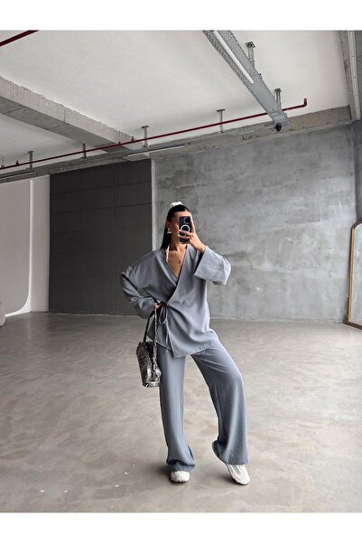 mydukkan.co طقم كيمونو من الكتان بحزام الخصر