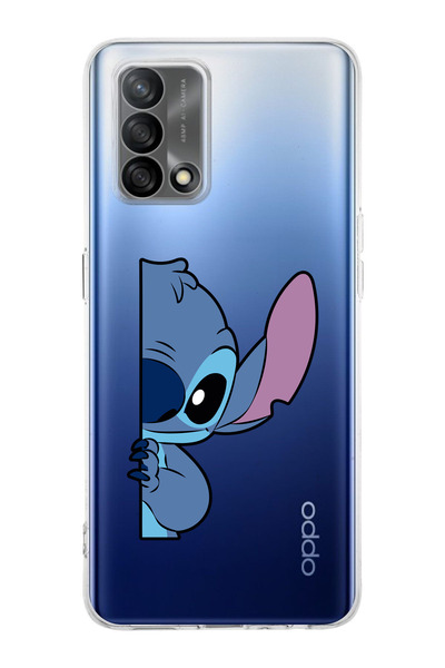 moonset Oppo A74 Uyumlu Stitch Tasarımlı Baskılı Şeffaf Telefon Kılıfı