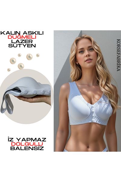 KORSEFABRİKA Laser Front Button Invisible Wire Free Seamless Ghost Bra with Removable Pads
