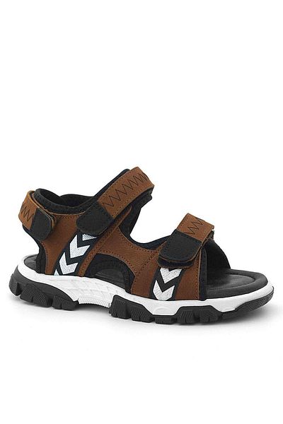 Rakerplus Genuine Leather Tan Black Velcro Boys Sandals
