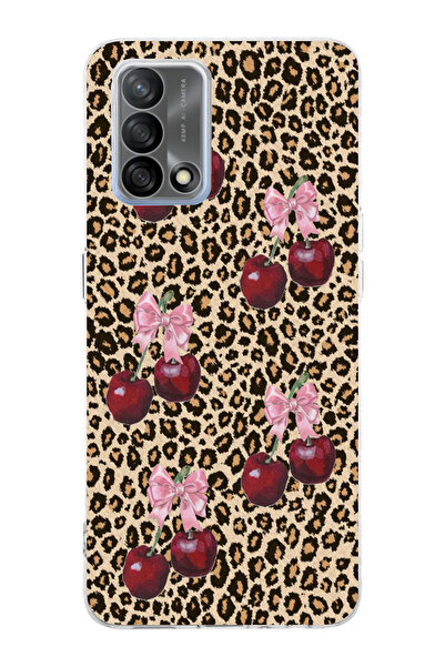 moonset Oppo A74 Uyumlu Leopar ve Fiyonk Tasarımlı Baskılı Şeffaf Telefon Kılıfı