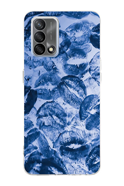 moonset Oppo A74 Uyumlu Mavi Dudaklar Tasarımlı Baskılı Şeffaf Telefon Kılıfı