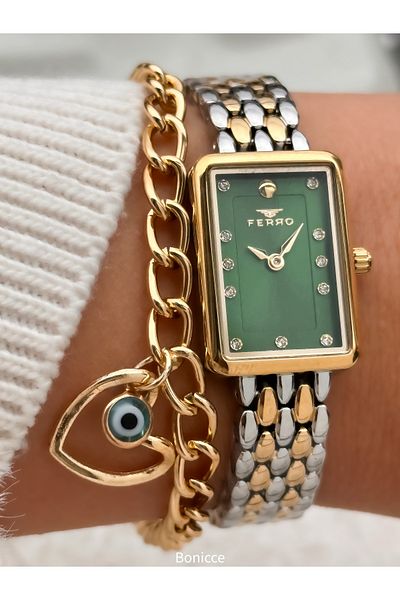 FERRO Stylish Box, Silver Yellow, Steel Cord, Rectangular Case, Vip Series Women's Wristwatch Bracelet as a Gift