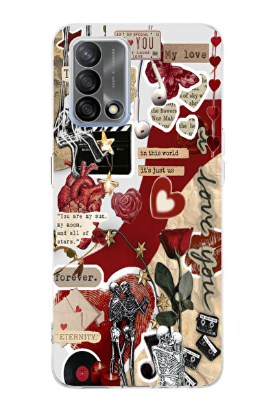 moonset Oppo A74 Uyumlu Kolaj Tasarımlı Baskılı Şeffaf Telefon Kılıfı