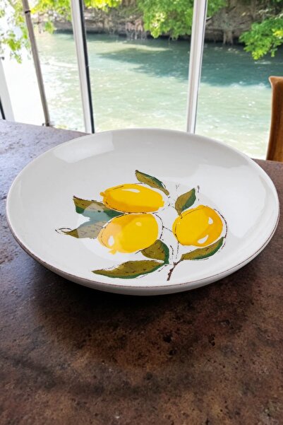 Home Lemon Patterned Handmade Ceramic Dinner Plate Set 22 cm 6 Pieces