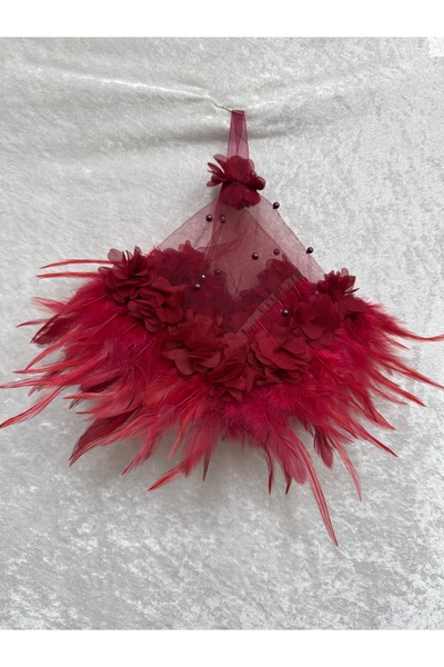 Leyli Kına Kına Geceleri İçin Özel BORDO Tüylü Arnavut Gelin Halay Mendili