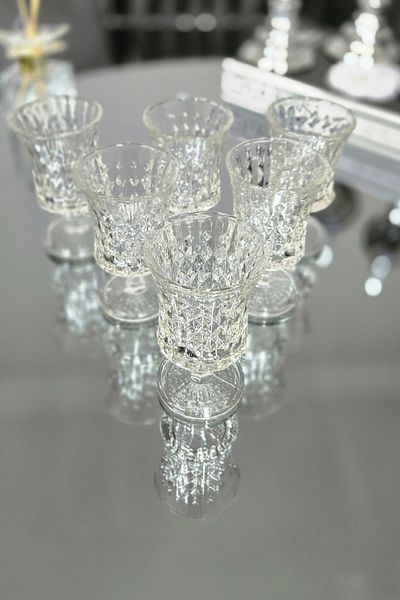 Yaren Style Set of 6 Crystal Patterned Premium Coffee Side Water Glasses 105ml