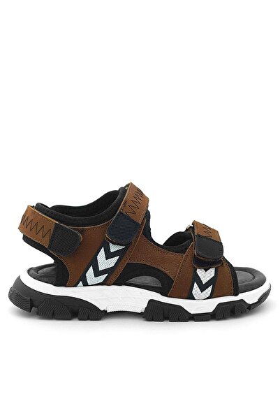 Rakerplus Genuine Leather Tan Black Velcro Boys Sandals