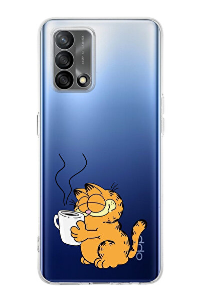moonset Oppo A74 Uyumlu Garfield Tasarımlı Baskılı Şeffaf Telefon Kılıfı