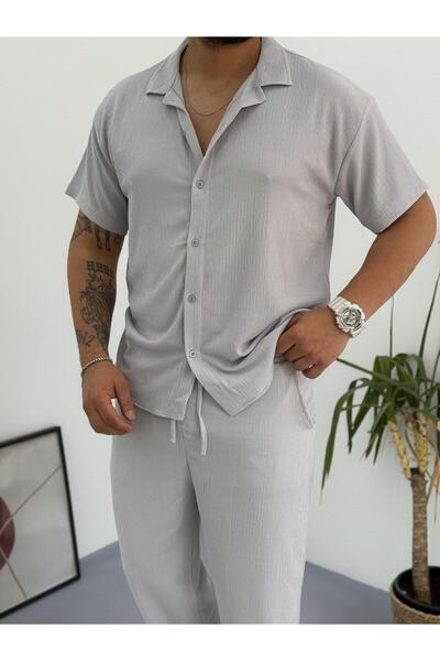 Combineman35 Ανδρικό κοντομάνικο πουκάμισο με τσακισμένο ύφασμα