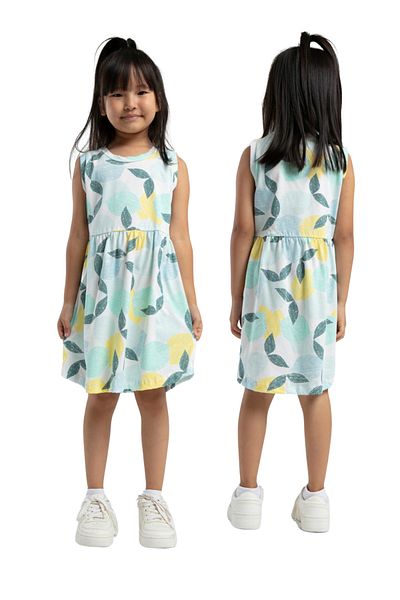 vory Girl's White Coral Round Neck Zero Sleeve Dress