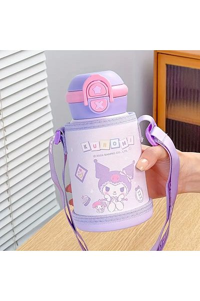 ada çanta kırtasiye Children's Thermos Flask Stainless Steel Kuromi Figured with Case 550ml Double Function Lid Ad5641