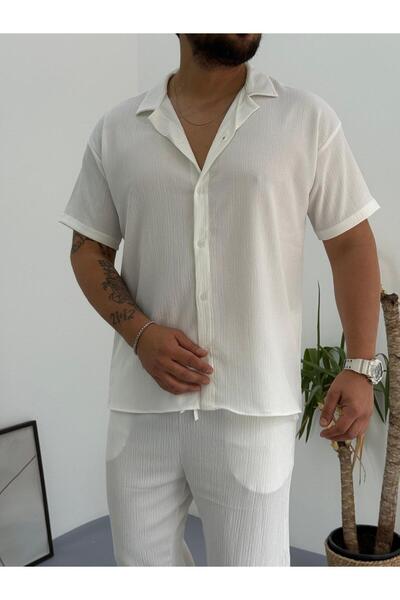 Combineman35 Ανδρικό κοντομάνικο πουκάμισο με τσακισμένο ύφασμα