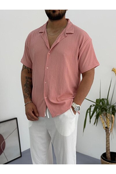 Combineman35 Ανδρικό κοντομάνικο πουκάμισο με τσακισμένο ύφασμα