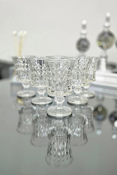 Yaren Style Set of 6 Crystal Patterned Premium Coffee Side Water Glasses 105ml