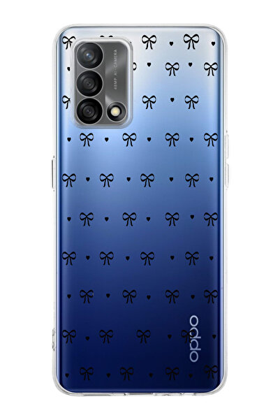 moonset Oppo A74 Uyumlu Kurdele Tasarımlı Baskılı Şeffaf Telefon Kılıfı