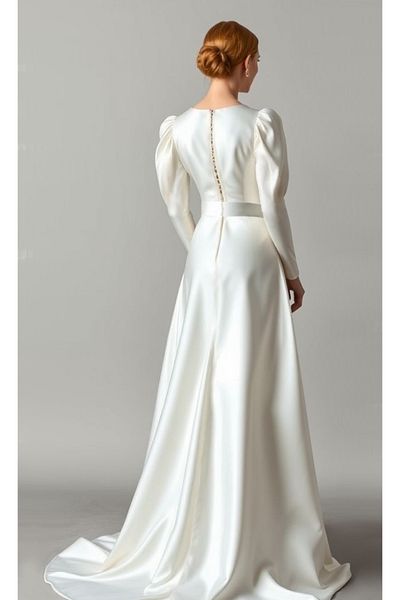 ASL Boat Neck Wedding Dress Wedding Engagement Dress