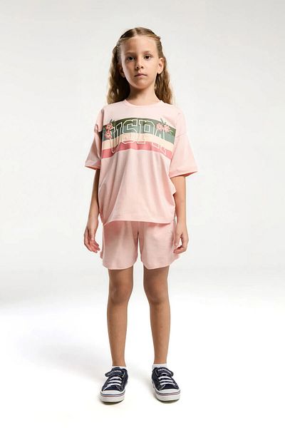 U.S. Polo Assn. Girl's Crew Neck 100% Cotton Shorts Set Th2Clv7Rpll1