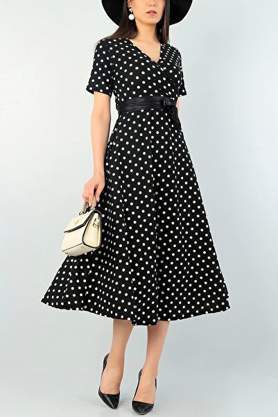 azra moda Short Sleeve Polka Dot Dress