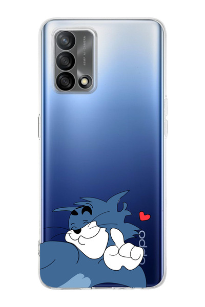 moonset Oppo A74 Uyumlu Tom Tasarımlı Baskılı Şeffaf Telefon Kılıfı