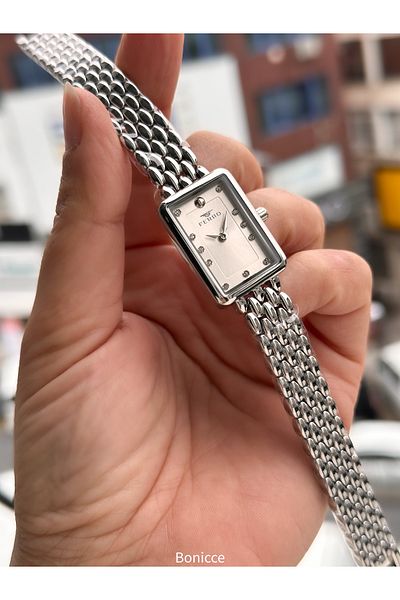 FERRO Stylish Box, Silver, Steel Cord, Rectangular Case, Vip Series Women's Wristwatch Bracelet as a Gift