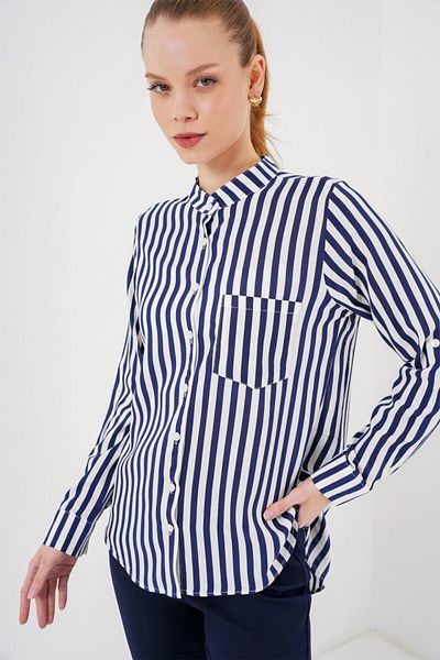 MODAVERA Long Sleeve Striped Shirt 20283 - Navy Blue