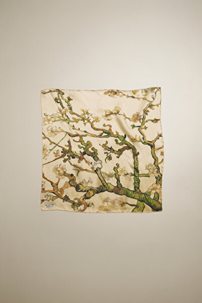 silqoora وشاح باندانا حرير 100% (55×55 سم) -فنسنت فان جوخ (شجرة اللوز الأبيض)