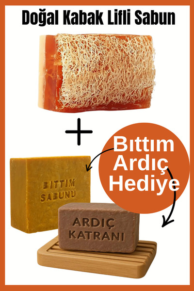 EpiRelax Doğal Kabak Lifli Sabun %100 El Yapımı - Bıttım Sabunu, Ardıç Katran Sabunu Hediyeli Sabun Seti