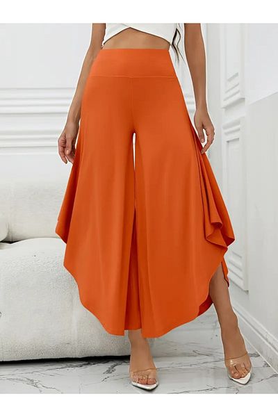 Femella Women Fashion Women's High Waisted Wide Leg Open Side Sandy Pants