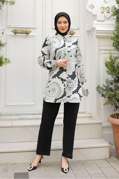 Moda Rosa 25Y7570 - Black - Motif Pattern Shirt Suit