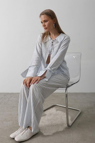 passense Striped Tie-Up Trousers Suit - Blue