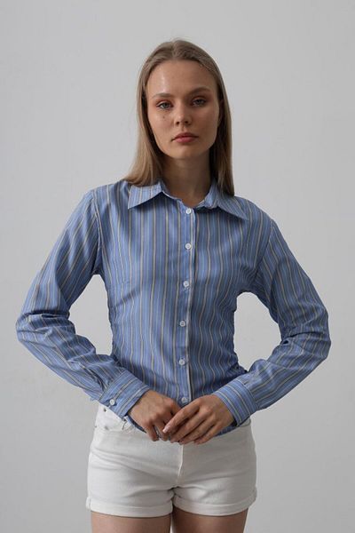 MRA Fashion Gathered Striped Shirt - Indigo - White