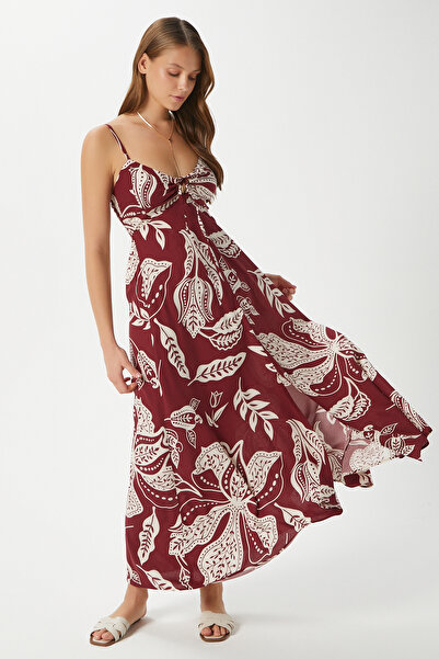 Ritnice Women's Greta Burgundy Ecru Strappy Viscose Long Dress