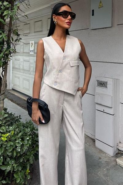 Simala Vest Cross Detail Buttoned Pocket Vest Suit 10150