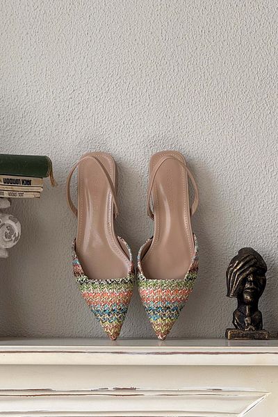 NİŞANTAŞI SHOES Elvira színes fonott hátsó rugalmas, hegyes orrú női balerina