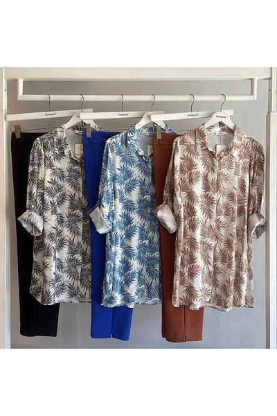 Hanezza Plus Size Sevilla Floral Patterned Cotton Viscose Tunic-Shirt
