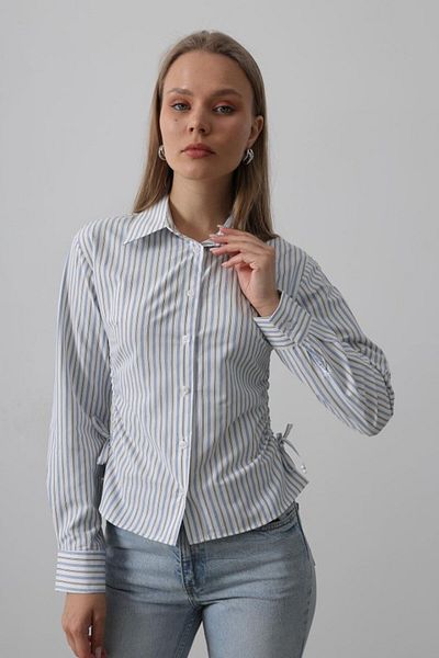 Moka Shopin Mokashopin Gathered Side Striped Shirt - Blue-Black