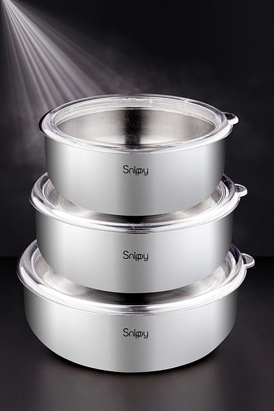 Snippy Inoxa - Stainless Steel 3-Piece Storage Container (16-18-20 cm) 6 Pieces 304 Steel